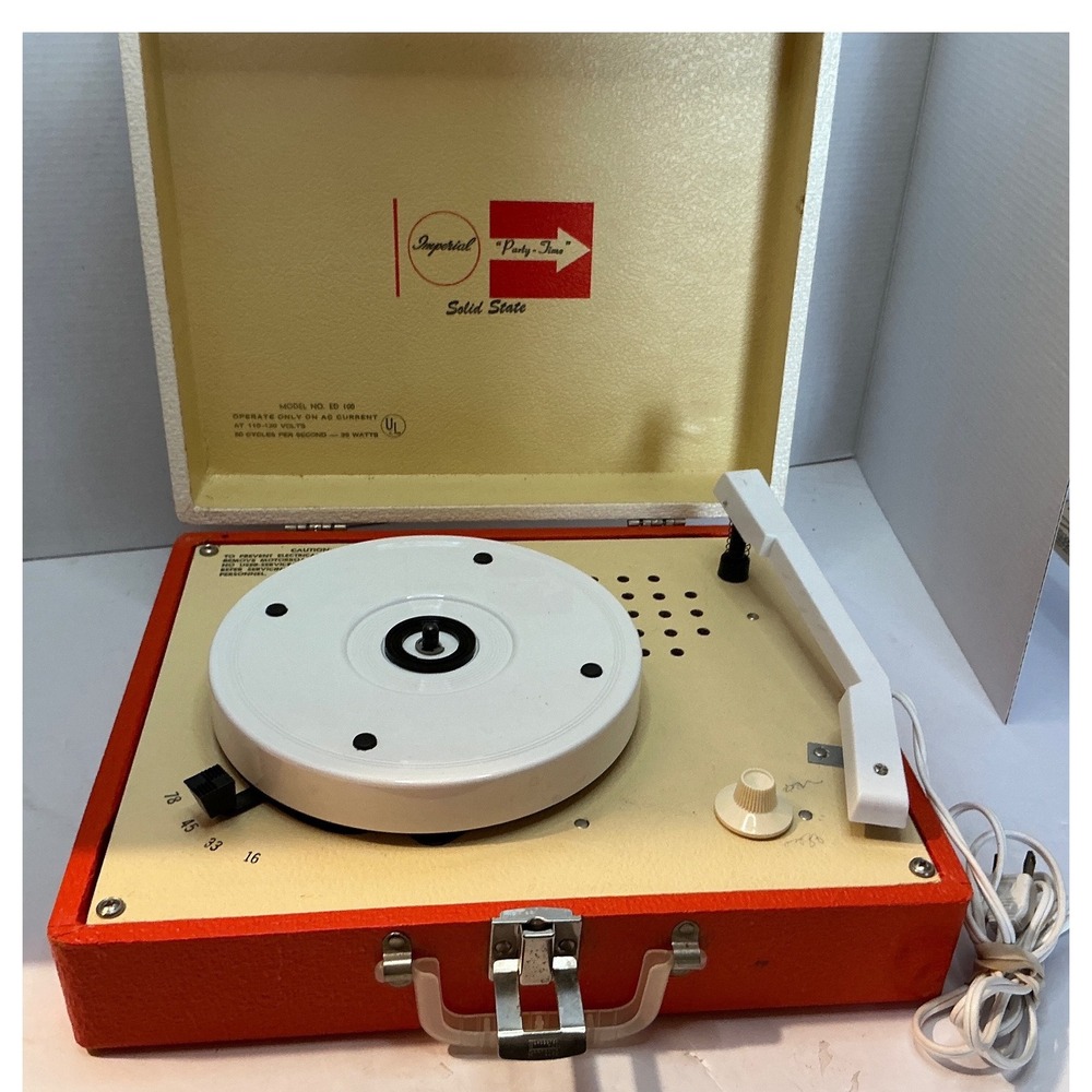 Vintage Imperial 45 RPM Record Case Orange Cream Hardshell Carrying Box Retro